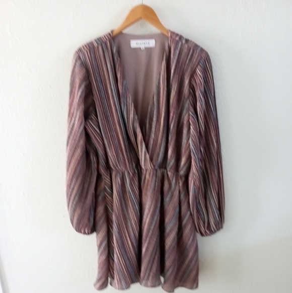 ELLIATT Layla Multi Stripe Long Sleeve Dress | Mini Wrap Look | No  Belt | M - Picture 4 of 10